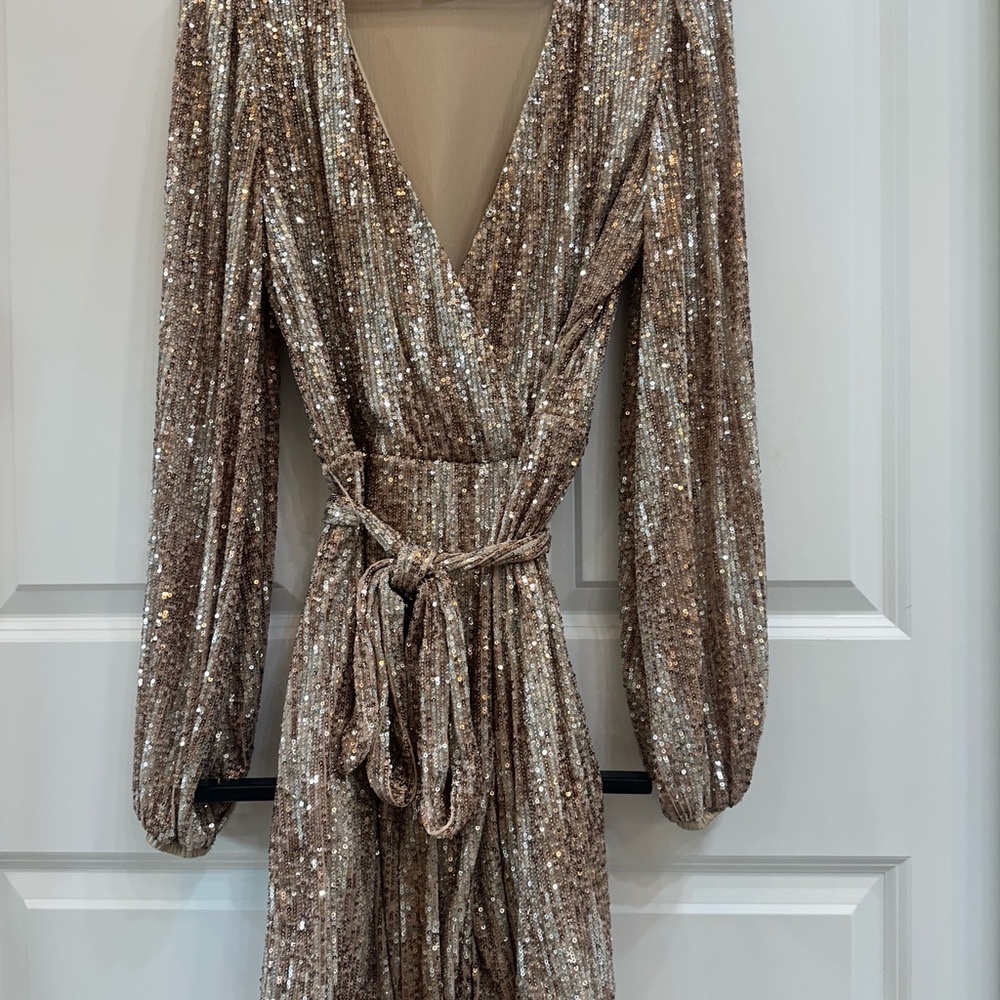 Sequin Wrap Dress with Belt
